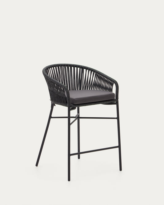 Yanet stool made from black cord and galvanised steel, height 65 cm