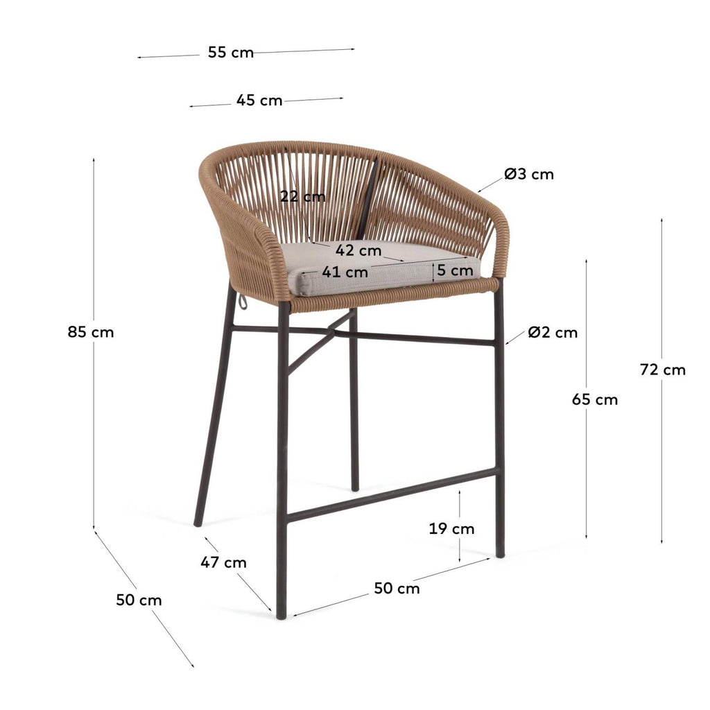 Yanet rope stool in beige 65 cm in height