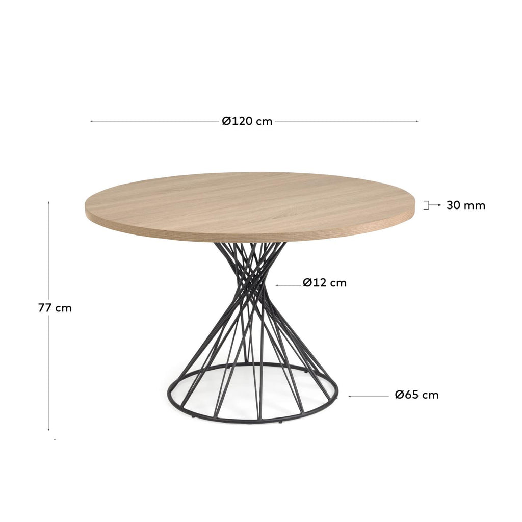 Niut round Ø 120 cm melamine table with natural finish and steel legs with black finish
