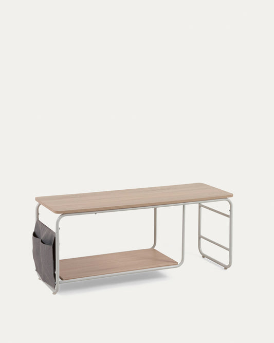 Yamina melamine TV stand with steel in a white finish, 110 x 46 cm
