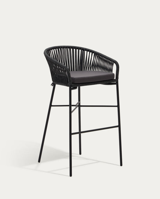 Yanet stool made from black cord and galvanised steel, height 80 cm