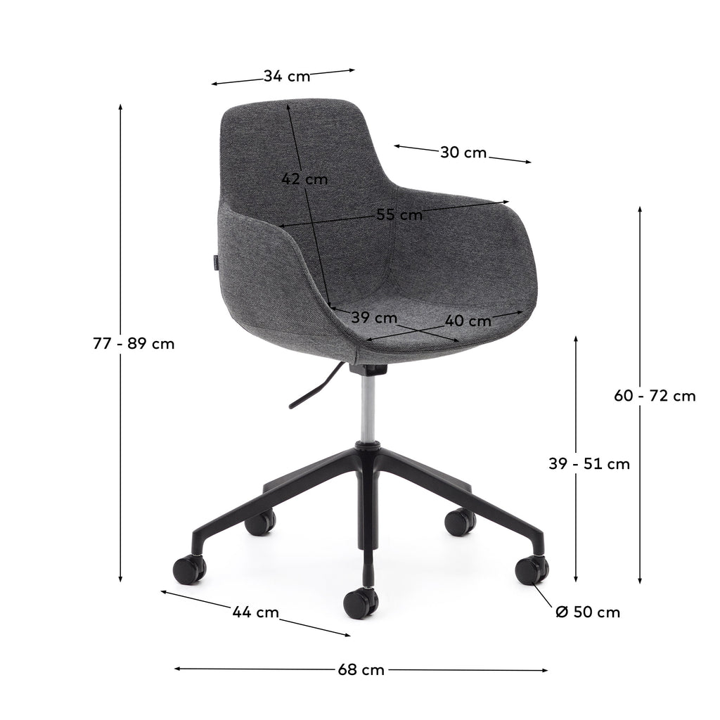 Tissiana dark grey and aluminium desk chair with black finish