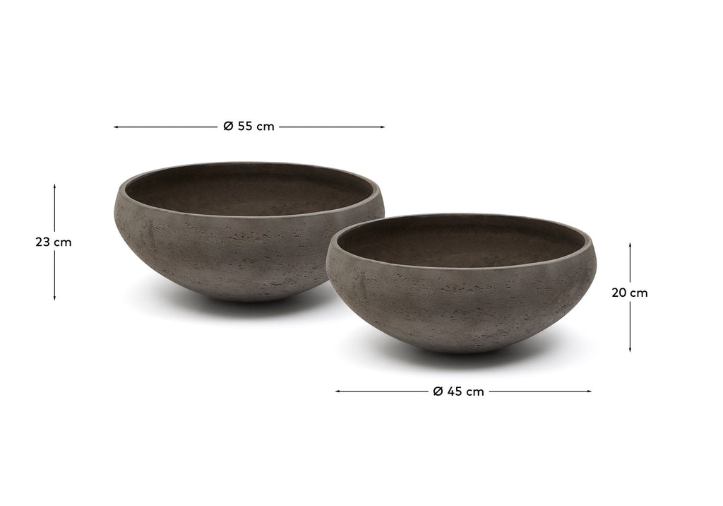 Set of 2 Nura terracotta cement-effect planters Ø55 cm