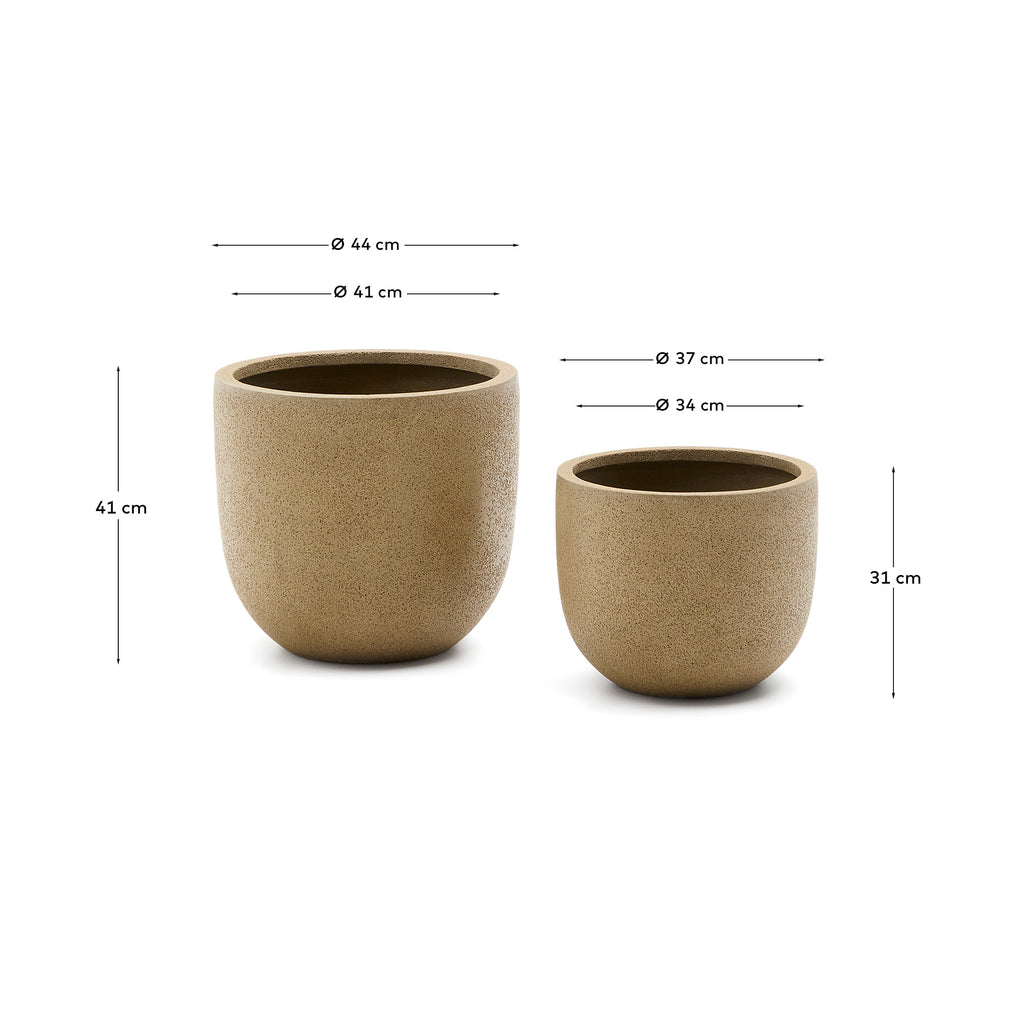 Selvi set of 2 planters with light brown stone effect Ø 37cm