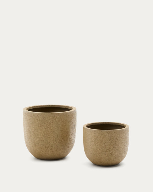 Selvi set of 2 planters with light brown stone effect Ø 37cm