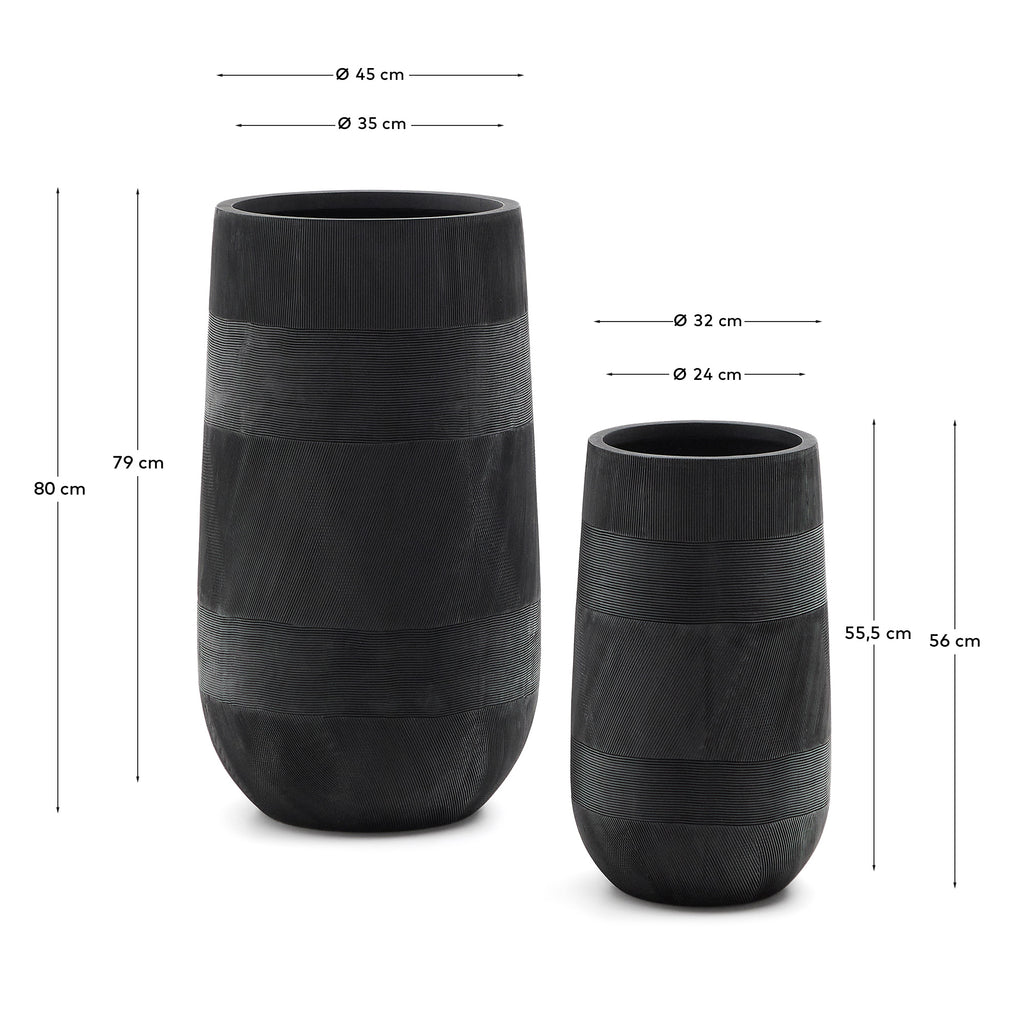 Set of 2 Tival black cement-effect planters Ø 45cm
