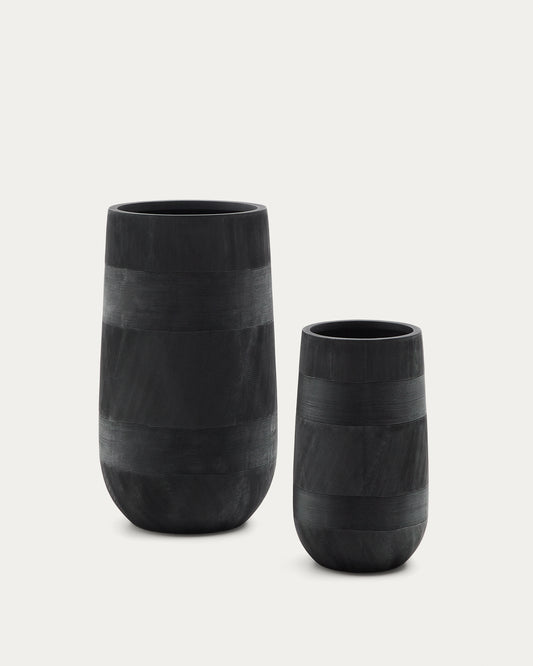 Set of 2 Tival black cement-effect planters Ø 45cm