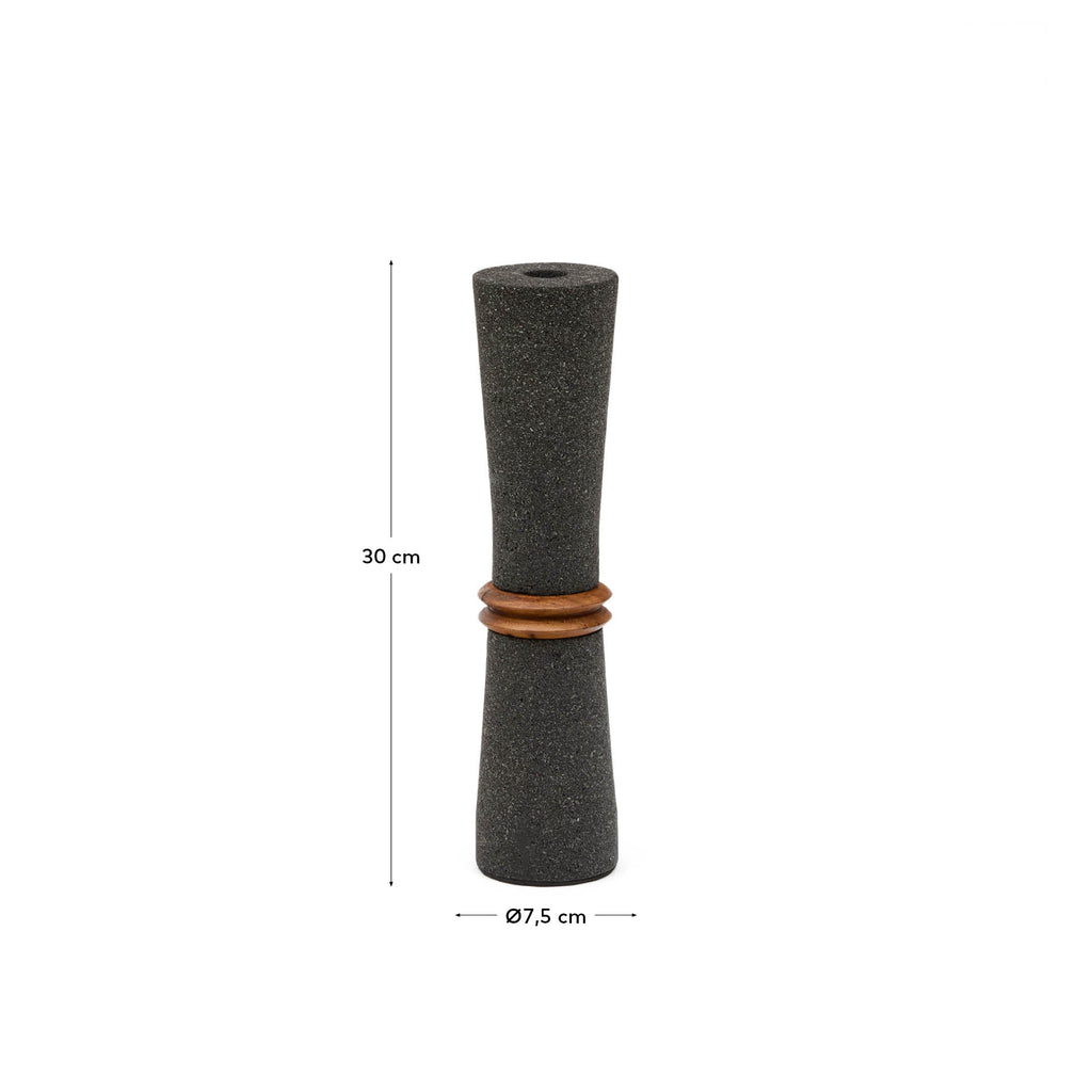 Naro vase in black stone and teak wood 30cm