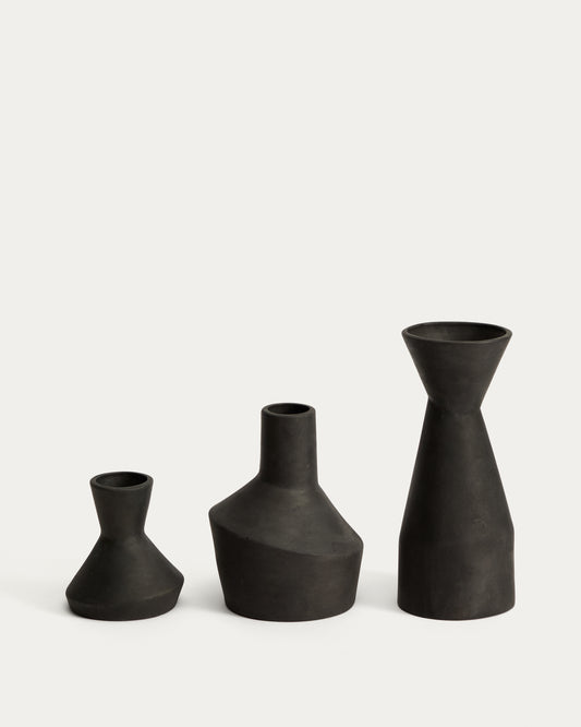 Dunari set of 3 black terracotta vases Ø 10.2 cm / Ø 13.5 cm / Ø 10 cm