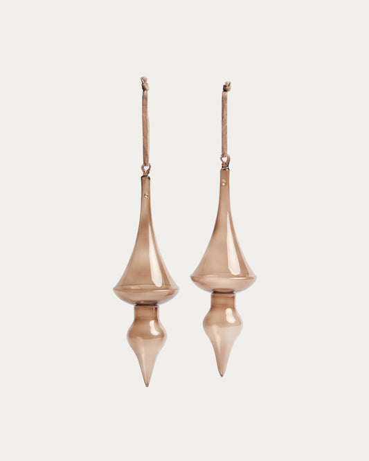 Talnea set of 2 brown recycled glass hanging ornaments 29,5 cm