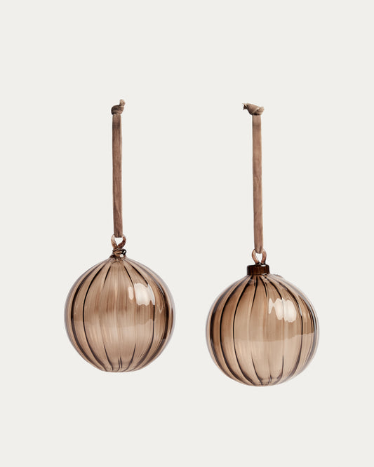 Oranel set of 2 brown recycled glass hanging ornaments Ø 9,5 cm