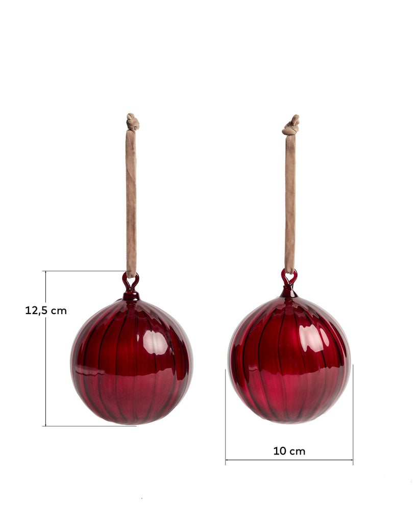 Oranel set of 2 red recycled glass hanging ornaments Ø 10 cm