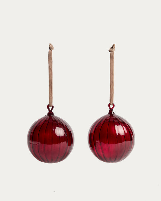 Oranel set of 2 red recycled glass hanging ornaments Ø 10 cm