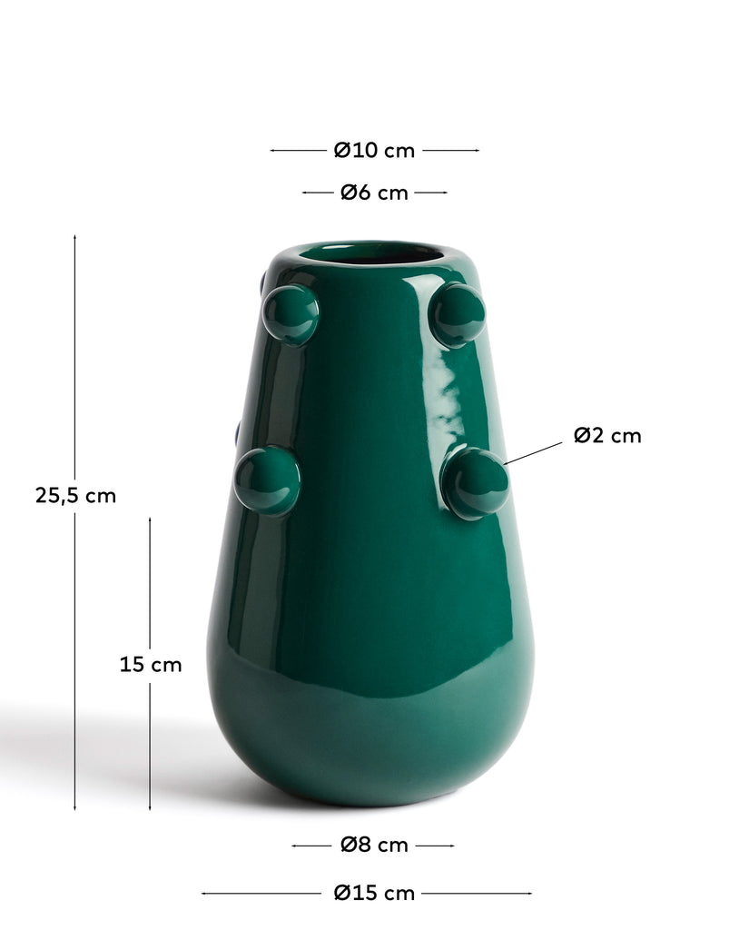Odra vase in dark green ceramic with glossy finish 25.5cm