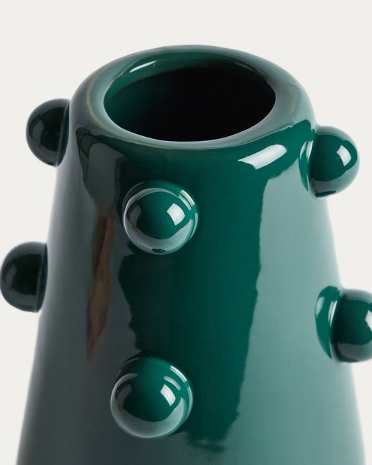 Odra vase in dark green ceramic with glossy finish 25.5cm