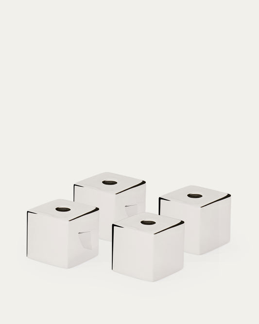 Acadia set of 4 stainless steel candle holders with a shiny silver finish