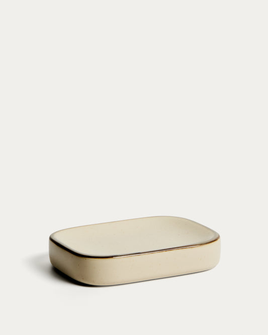 Noris soap dish in ecru enamelled stoneware