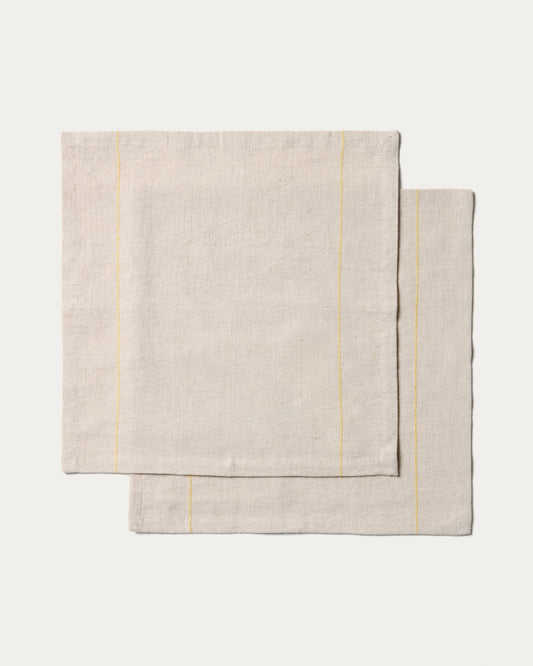 Ulaen set of 2 beige cotton and linen napkins with yellow stripes 35 x 35cm