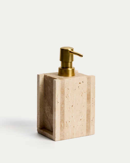 Zenen beige travertine marble soap dispenser
