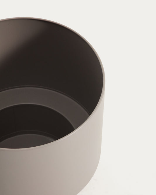 Mash round metal planter in taupe Ø28