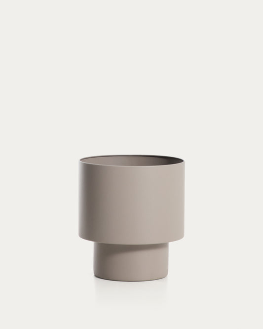 Mash round metal planter in taupe Ø28