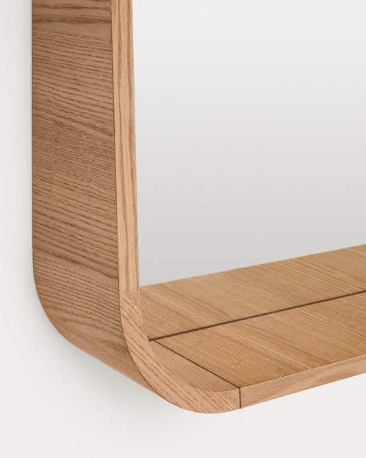 Salaya ash laminated plywood framed mirror in a natural finish, 90 x 60 cm