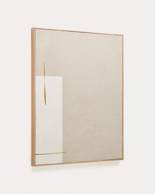 Salin abstract painting with a vertical beige linen stripe 80 x 100 cm