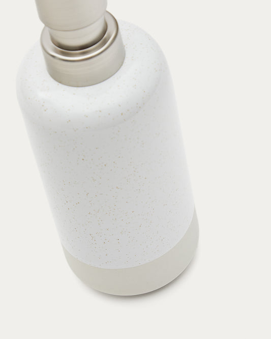 Selis Beige and White Stoneware Soap Dispenser