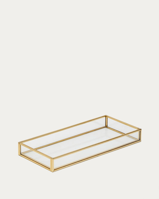 Soanet Glass and Metal Tray with Gold Finish