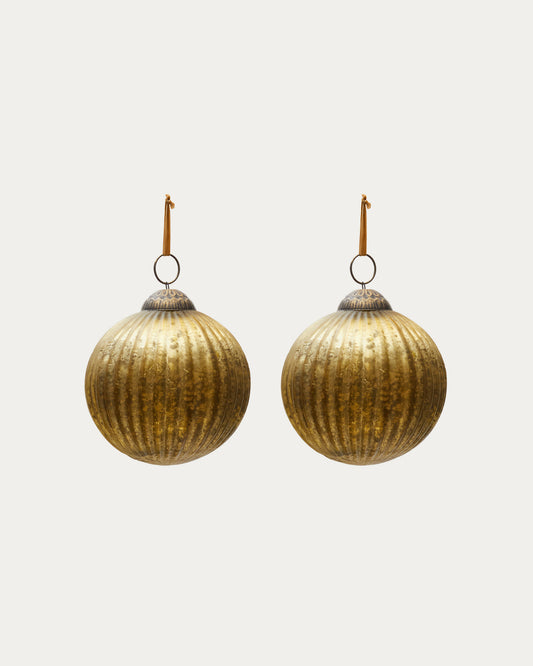Elur set of 2  medium-sized Christmas baubles made of gold recycled glass, Ø 10 cm