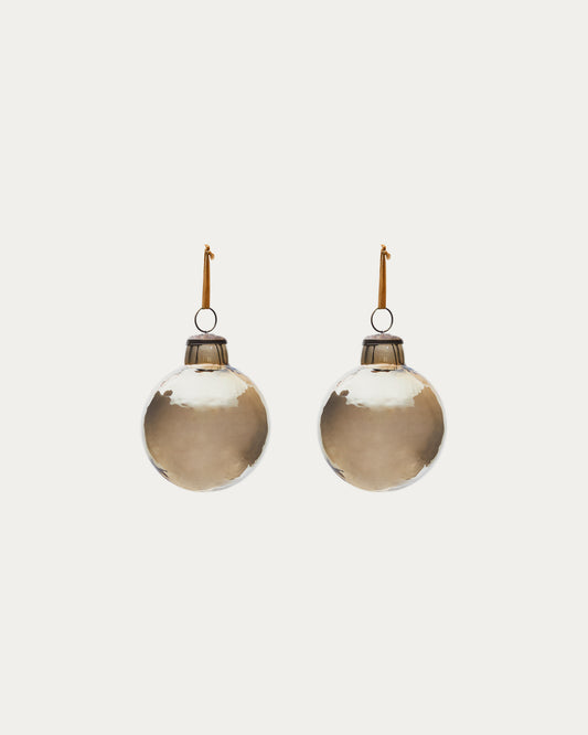Piril set of 2 Christmas baubles made of brown recycled glass, Ø 10 cm