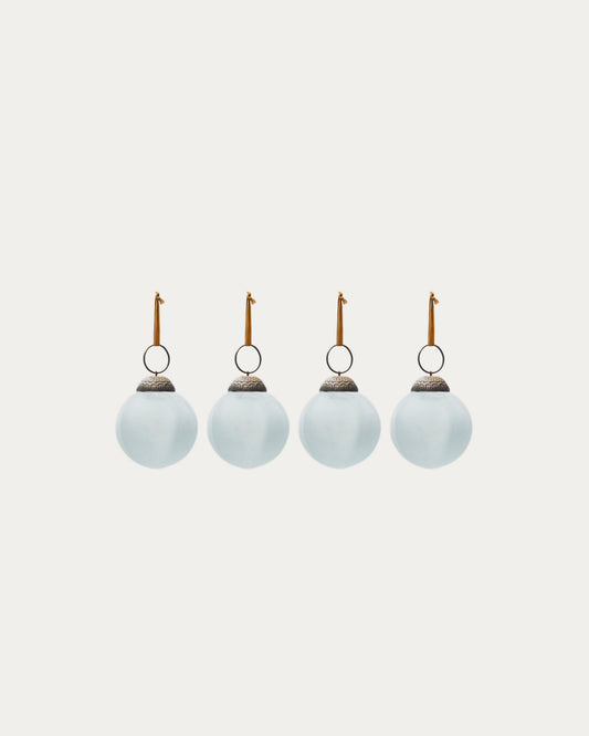 Talve set of 4 Christmas baubles made of white recycled glass, Ø 6 cm