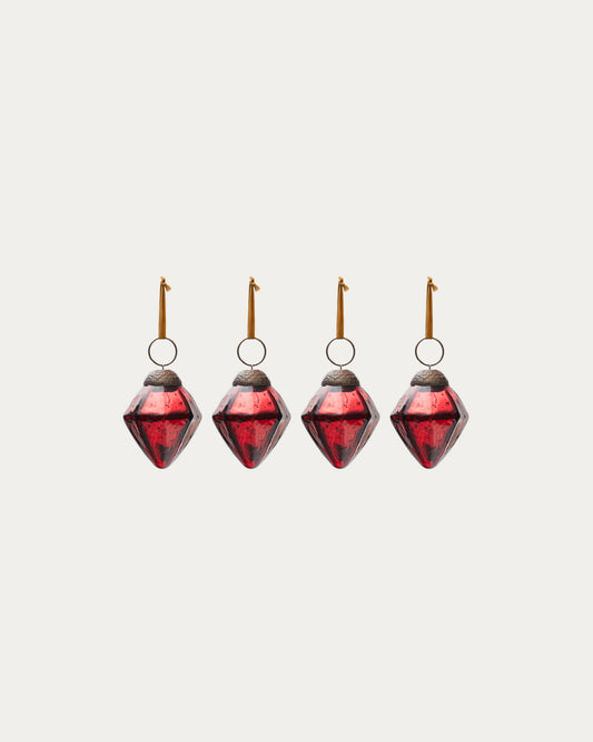 Argin set of 4 hanging ornaments made of red recycled glass, 6 cm