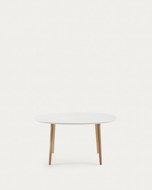 Oqui oval extendable MDF table with white lacquer and solid beech legs 140(220)x90 cm