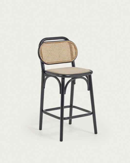 Doriane 65 cm height solid elm stool black lacquer finish and upholstered seat