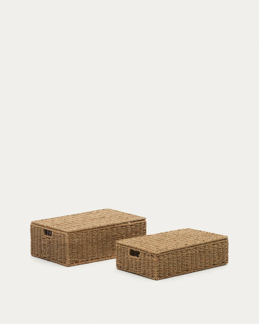 Tossa set of 2 natural fiber baskets with lids, 55 x 36 cm / 60 x 40 cm