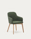 Nelida chair in green chenille and solid beech wood in a natural finish FSC 100%