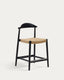 Nina stool made of solid acacia wood with black finish and beige rope height 62 cm