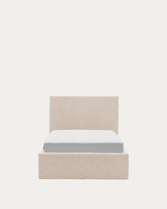 Nahiri beige chenille lift-up storage bed for a 90 x 200 cm mattress