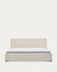 Nahiri beige chenille lift-up storage bed for a 180 x 200 cm mattress