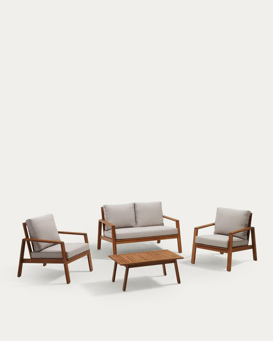 Frares set, 2 seater sofa, 2 armchairs & coffee table, made from solid acacia wood