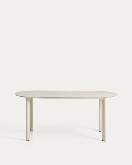 Erice oval table in aluminium and ecru tempered glass 180 x 90 cm