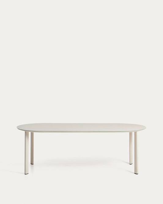 Erice oval table in aluminium and ecru tempered glass 230 x 100 cm