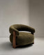 Granite fire-retardant armchair in green chenille and solid ash wood with walnut-coloured finish FSC 100%