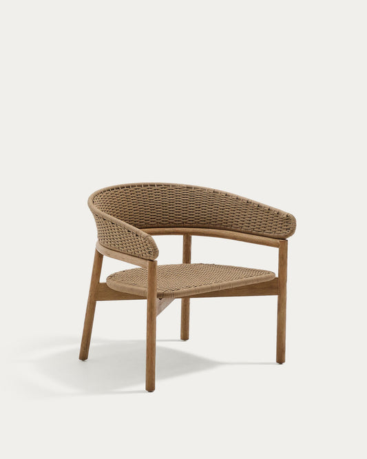Arinella armchair in FSC 100% solid acacia wood with natural finish and beige rope cord