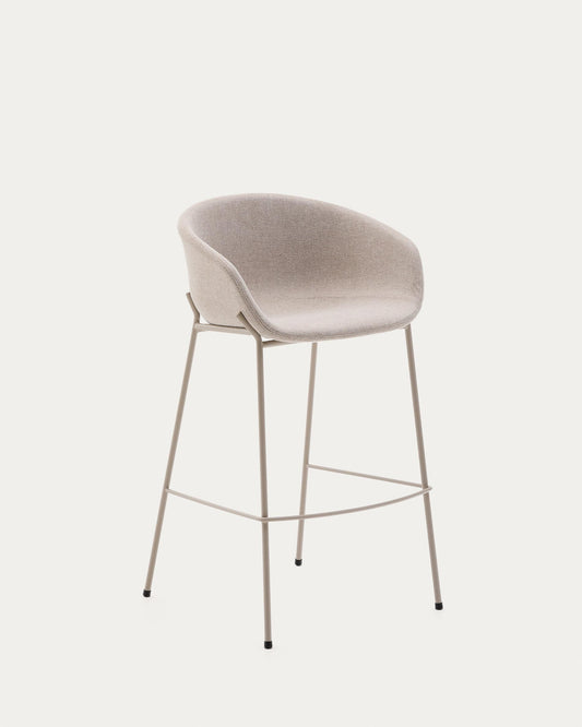 Yvette stool in beige chenille and steel legs in a beige finish, 75 cm high