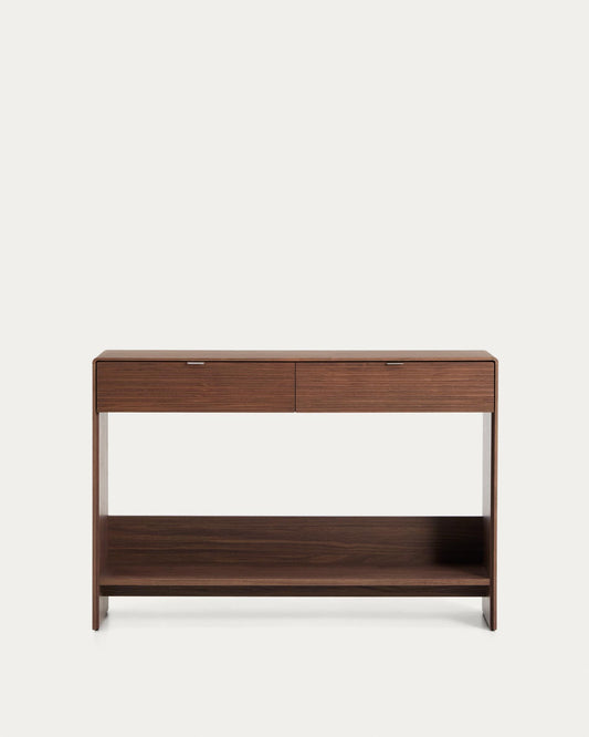 Norlen console with 2 drawers and shelf in walnut veneer FSC Mix Credit 120 x 81 cm