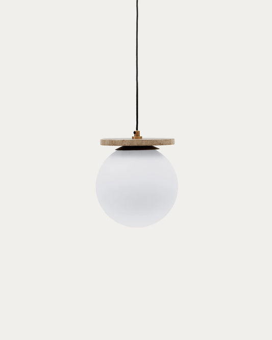 Malachi ceiling lamp with glazed glass and travertine stone
