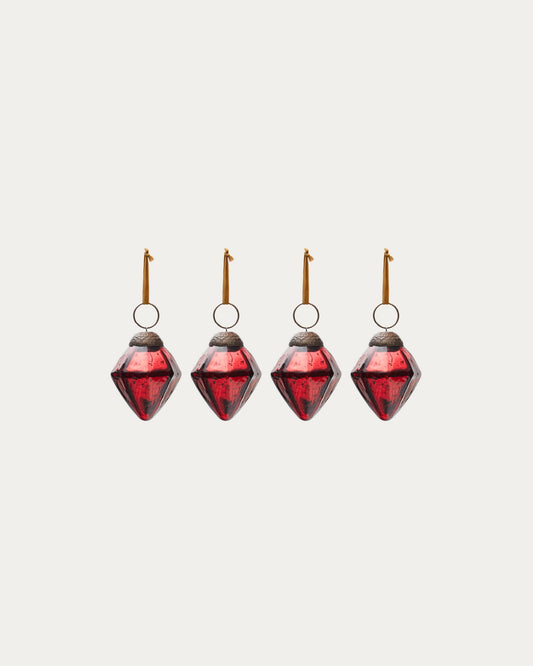 Argin set of 4 hanging ornaments made of red recycled glass, 6 cm