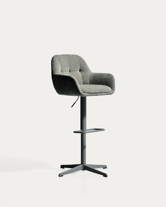Dorina green chenille swivel stool with green-finish steel legs